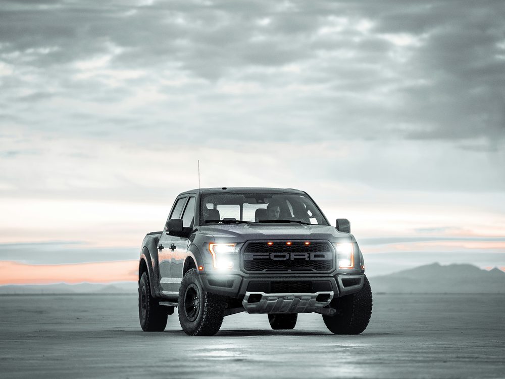 Pickup truck at sunset